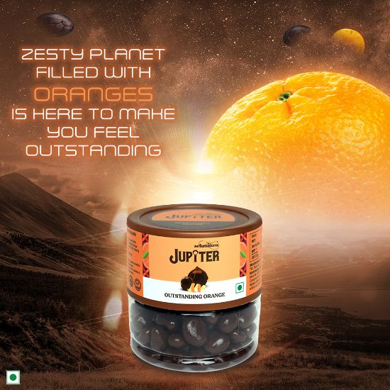 Picture of Schmitten Jupiter Orange Coated Dark Chocolate Jar Perfect for Diwali Gifting