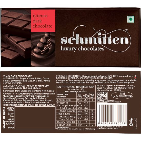 Picture of Schmitten Luxury Intense Dark Chocolate, 70 g (Pack of 3)