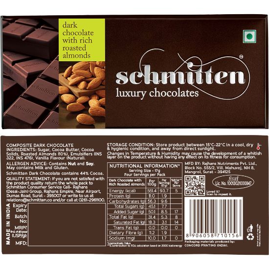 Picture of Schmitten Luxury Dark Chocolate Rich Roasted Almond, 70 g (Pack of 3)