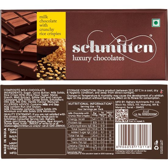 Picture of Schmitten Luxury Milk Chocolate Crunchy Rice Crispies, 70 g (Pack of 3)