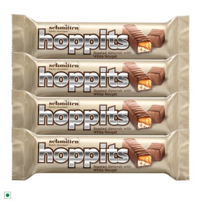 Picture of Schmitten Hoppits Roasted Almonds with White Nougat Filled Real Milk Chocolate Bar, 40g (Pack of 4)