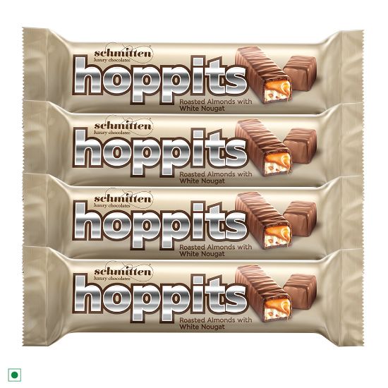 Picture of Schmitten Hoppits Roasted Almonds with White Nougat Filled Real Milk Chocolate Bar, 40g (Pack of 4)