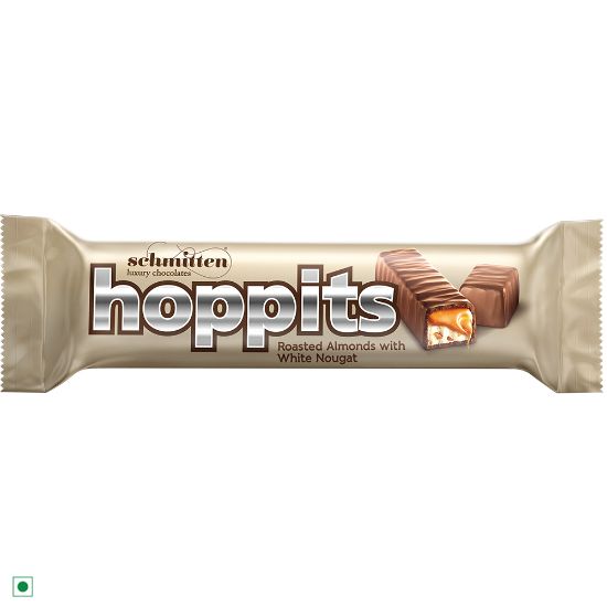 Picture of Schmitten Hoppits Roasted Almonds with White Nougat Filled Real Milk Chocolate Bar, 40g (Pack of 4)