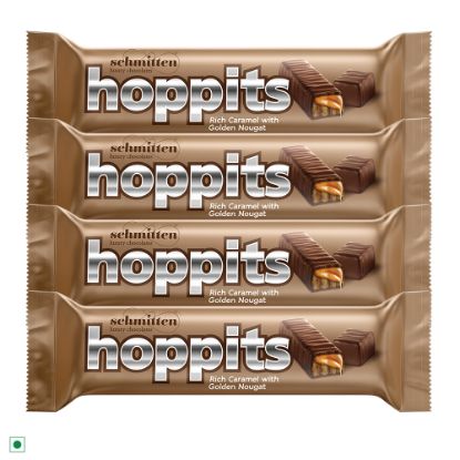 Picture of Schmitten Hoppits Rich Caramel with Golden Nougat Filled Real Milk Chocolate Bar, 40g (Pack of 4)