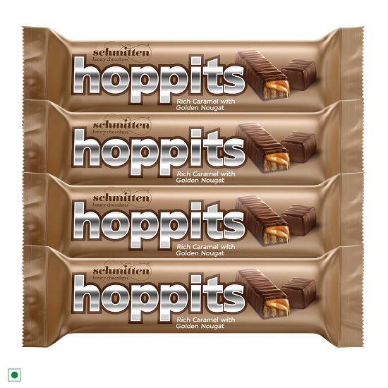 Picture of Schmitten Hoppits Rich Caramel with Golden Nougat Filled Real Milk Chocolate Bar, 40g (Pack of 4)