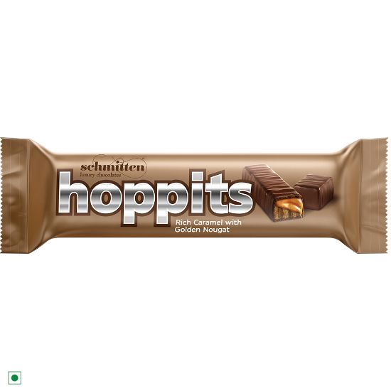 Picture of Schmitten Hoppits Rich Caramel with Golden Nougat Filled Real Milk Chocolate Bar, 40g (Pack of 4)