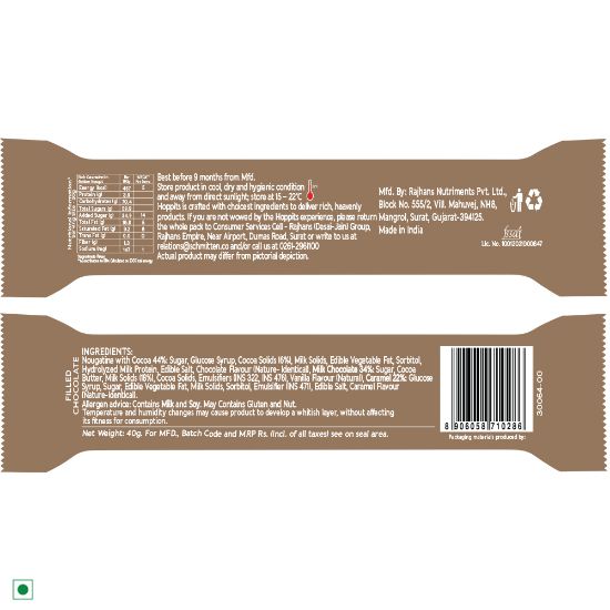 Picture of Schmitten Hoppits Rich Caramel with Golden Nougat Filled Real Milk Chocolate Bar, 40g (Pack of 4)