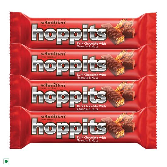 Picture of Schmitten Hoppits Granola and Nuts Filled Real Dark Chocolate Bar, 40g (Pack of 4)