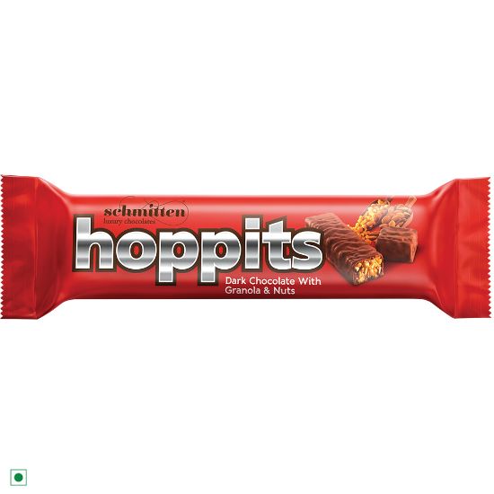 Picture of Schmitten Hoppits Granola and Nuts Filled Real Dark Chocolate Bar, 40g (Pack of 4)