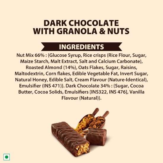 Picture of Schmitten Hoppits Granola and Nuts Filled Real Dark Chocolate Bar, 40g (Pack of 4)