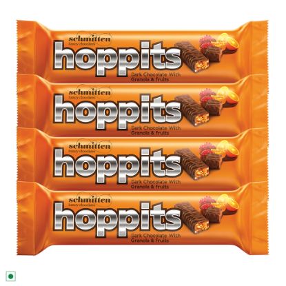 Picture of Schmitten Hoppits Granola and Fruits Filled Real Dark Chocolate Bar, 40g (Pack of 4)