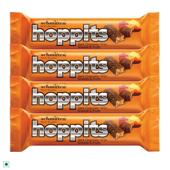 Picture of Schmitten Hoppits Granola and Fruits Filled Real Dark Chocolate Bar, 40g (Pack of 4)