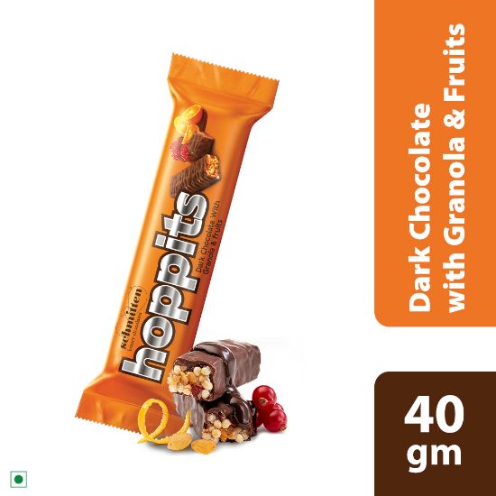 Picture of Schmitten Hoppits Granola and Fruits Filled Real Dark Chocolate Bar, 40g (Pack of 4)