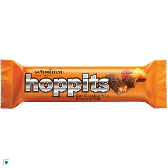 Picture of Schmitten Hoppits Granola and Fruits Filled Real Dark Chocolate Bar, 40g (Pack of 4)