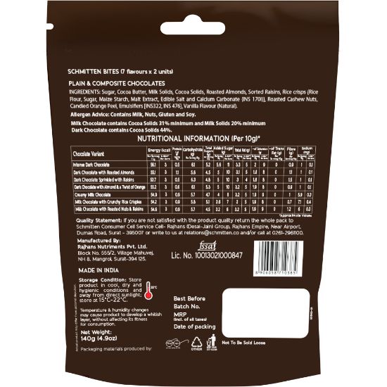 Picture of Schmitten Home Bites Assorted Dark and Milk Chocolates Minis - Pack of 2, 140g Pouch Each, Premium Selection